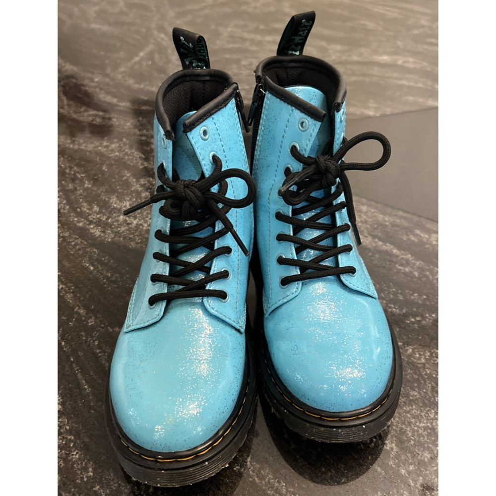 Dr. Doc Martens 1460 J Patent Turquoise Blue Girls Size 4 Combat Boots - Picture 11 of 15